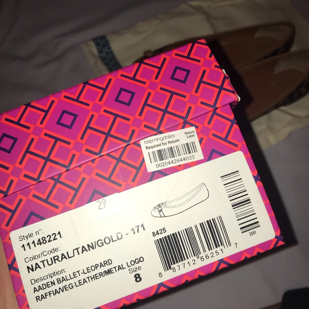 Tory Burch Leopard-Print Ballet Flats with Tan Trim & Gold Logo - Picture 8 of 8